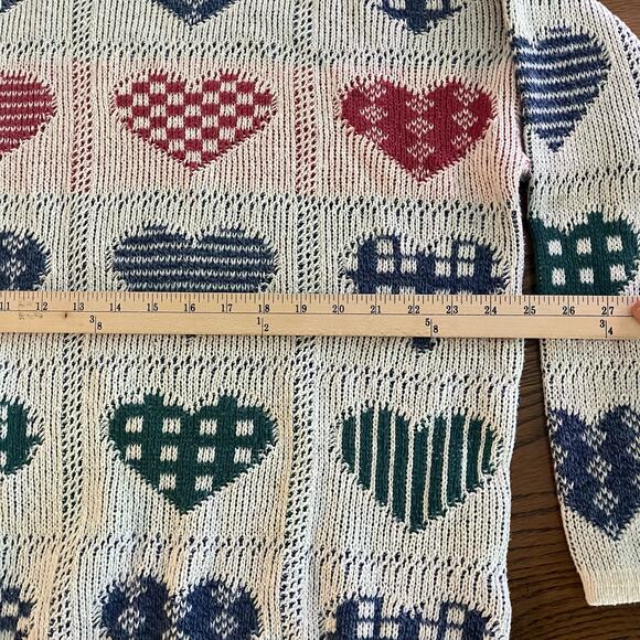 Vintage 90s Patterned Knit Hearts Cottage Sweater Made in USA-XL - Picture 5 of 5